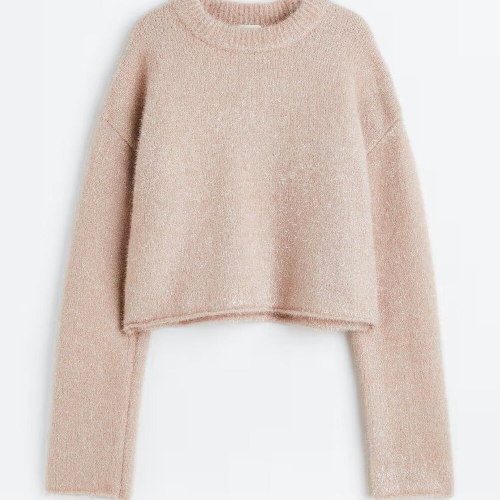 H&M Glittery Sweater in Light Beige/Pink - Size Small